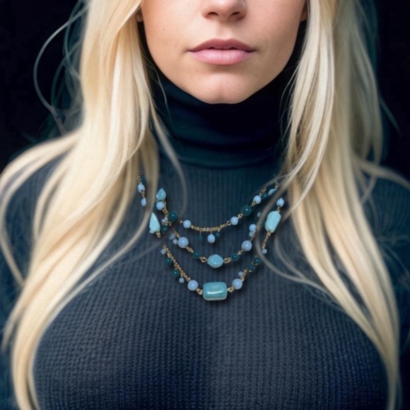 VINTAGE • Avon Turquoise Vegas Jewels Layering Necklace - Picture 2 of 4